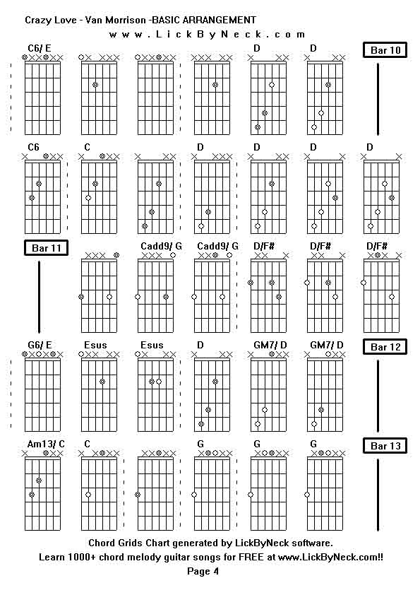 Chord Grids Chart of chord melody fingerstyle guitar song-Crazy Love - Van Morrison -BASIC ARRANGEMENT,generated by LickByNeck software.